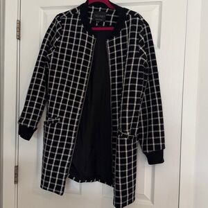 Sanctuary Long Zip Sweater / Coat. Classic black & white windowpane plaid Medium
